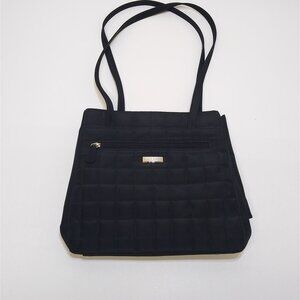 Liz Claiborne Quilted Black Tote Bag Double Straps Multiple Spacious Compartment